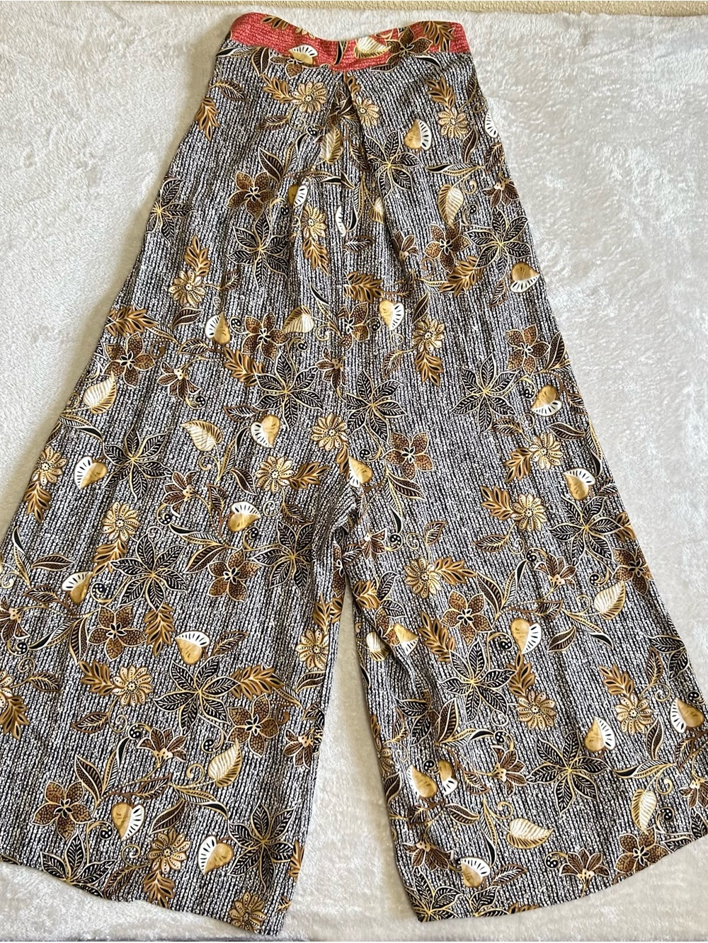 Ces Femme Strapless w/tie back Floral Jumpsuit Wide Leg Palazzo Rayon Boho SizeM